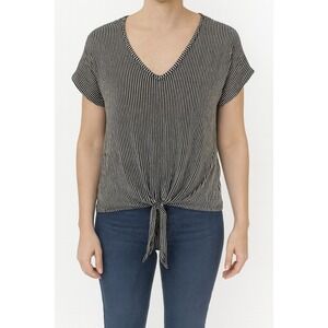 Caution to the Wind Striped Tie Front Top V Neck Short‎ Sleeve Casual small